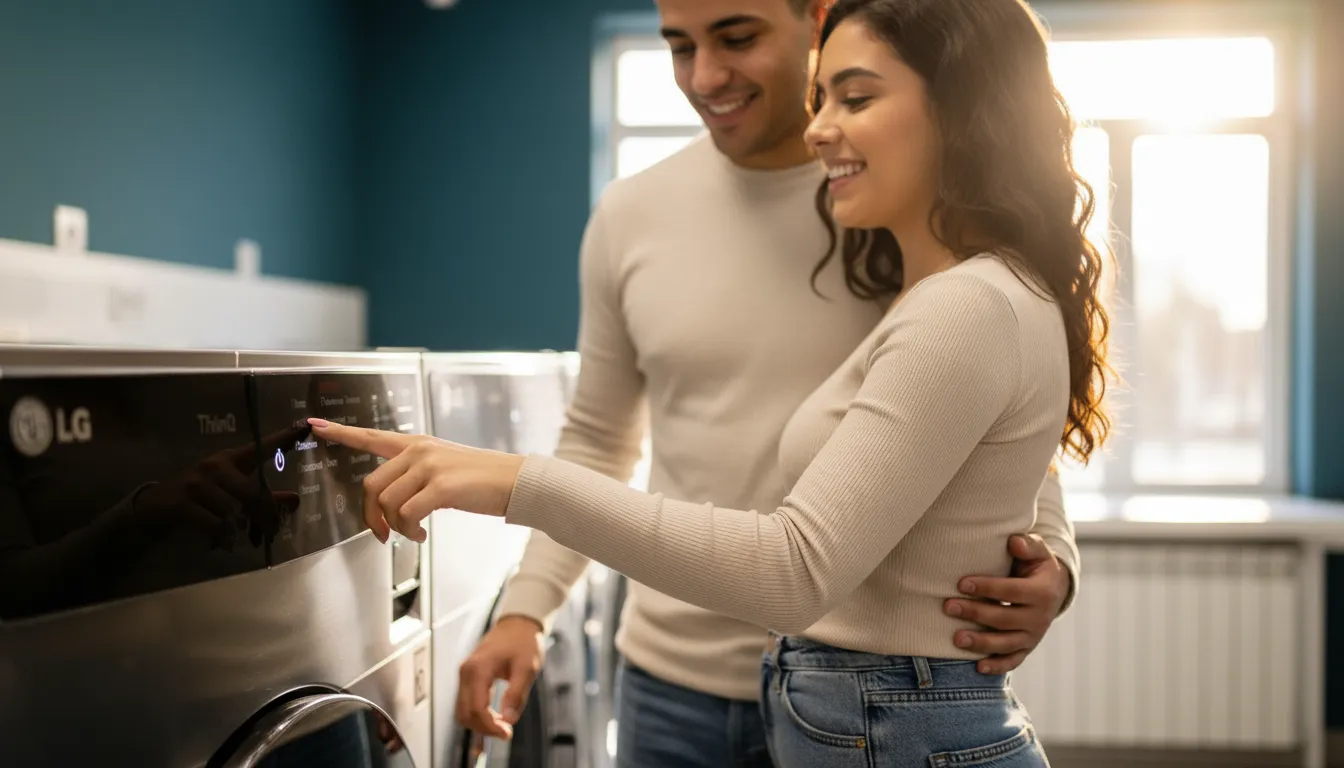 Casal na lavanderia